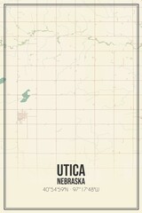 Retro US city map of Utica, Nebraska. Vintage street map.