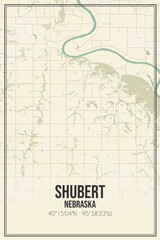 Retro US city map of Shubert, Nebraska. Vintage street map.