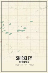 Retro US city map of Shickley, Nebraska. Vintage street map.