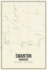 Retro US city map of Swanton, Nebraska. Vintage street map.