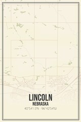 Retro US city map of Lincoln, Nebraska. Vintage street map.