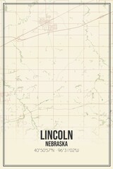 Retro US city map of Lincoln, Nebraska. Vintage street map.