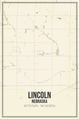 Retro US city map of Lincoln, Nebraska. Vintage street map.
