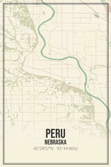 Retro US city map of Peru, Nebraska. Vintage street map.