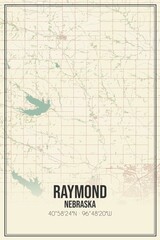 Retro US city map of Raymond, Nebraska. Vintage street map.