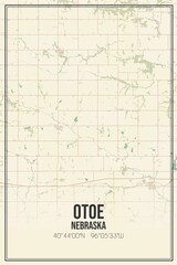 Retro US city map of Otoe, Nebraska. Vintage street map.