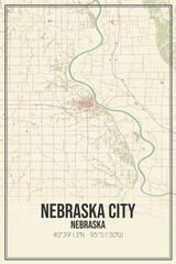 Retro US city map of Nebraska City, Nebraska. Vintage street map.