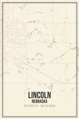 Retro US city map of Lincoln, Nebraska. Vintage street map.