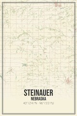 Retro US city map of Steinauer, Nebraska. Vintage street map.