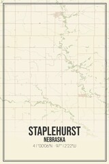 Retro US city map of Staplehurst, Nebraska. Vintage street map.