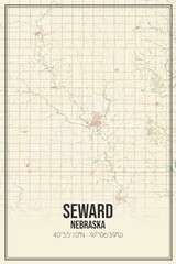 Retro US city map of Seward, Nebraska. Vintage street map.