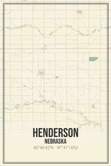 Retro US city map of Henderson, Nebraska. Vintage street map.