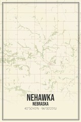 Retro US city map of Nehawka, Nebraska. Vintage street map.