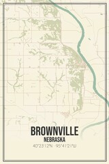 Retro US city map of Brownville, Nebraska. Vintage street map.