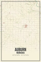 Retro US city map of Auburn, Nebraska. Vintage street map.