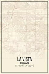 Retro US city map of La Vista, Nebraska. Vintage street map.