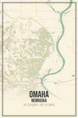 Retro US city map of Omaha, Nebraska. Vintage street map.