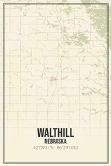 Retro US city map of Walthill, Nebraska. Vintage street map.