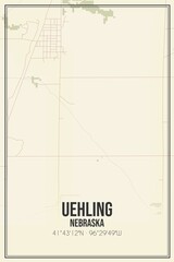 Retro US city map of Uehling, Nebraska. Vintage street map.