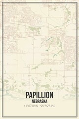 Retro US city map of Papillion, Nebraska. Vintage street map.