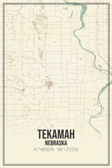 Retro US city map of Tekamah, Nebraska. Vintage street map.