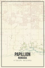 Retro US city map of Papillion, Nebraska. Vintage street map.