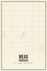 Retro US city map of Mead, Nebraska. Vintage street map.