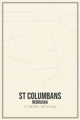 Retro US city map of St Columbans, Nebraska. Vintage street map.