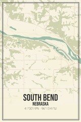 Retro US city map of South Bend, Nebraska. Vintage street map.