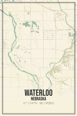 Fototapeta na wymiar Retro US city map of Waterloo, Nebraska. Vintage street map.