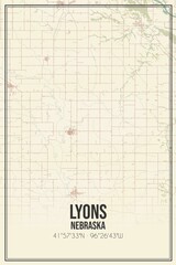 Retro US city map of Lyons, Nebraska. Vintage street map.
