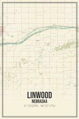 Retro US city map of Linwood, Nebraska. Vintage street map.