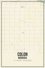 Retro US city map of Colon, Nebraska. Vintage street map.