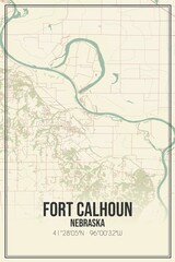 Retro US city map of Fort Calhoun, Nebraska. Vintage street map.