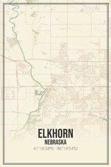 Retro US city map of Elkhorn, Nebraska. Vintage street map.