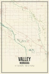 Retro US city map of Valley, Nebraska. Vintage street map.