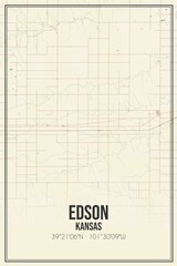 Retro US city map of Edson, Kansas. Vintage street map.