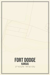Retro US city map of Fort Dodge, Kansas. Vintage street map.