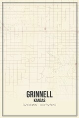Retro US city map of Grinnell, Kansas. Vintage street map.