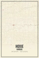 Retro US city map of Hoxie, Kansas. Vintage street map.