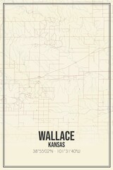 Retro US city map of Wallace, Kansas. Vintage street map.
