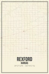 Retro US city map of Rexford, Kansas. Vintage street map.