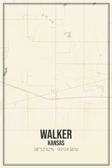 Retro US city map of Walker, Kansas. Vintage street map.