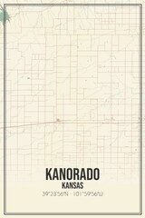 Retro US city map of Kanorado, Kansas. Vintage street map.