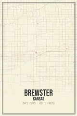 Retro US city map of Brewster, Kansas. Vintage street map.
