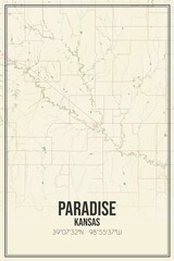 Retro US city map of Paradise, Kansas. Vintage street map.