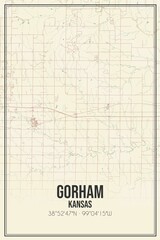 Retro US city map of Gorham, Kansas. Vintage street map.