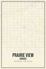 Retro US city map of Prairie View, Kansas. Vintage street map.