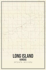 Retro US city map of Long Island, Kansas. Vintage street map.