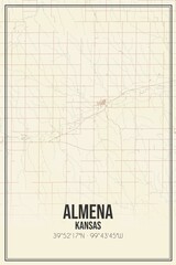 Retro US city map of Almena, Kansas. Vintage street map.